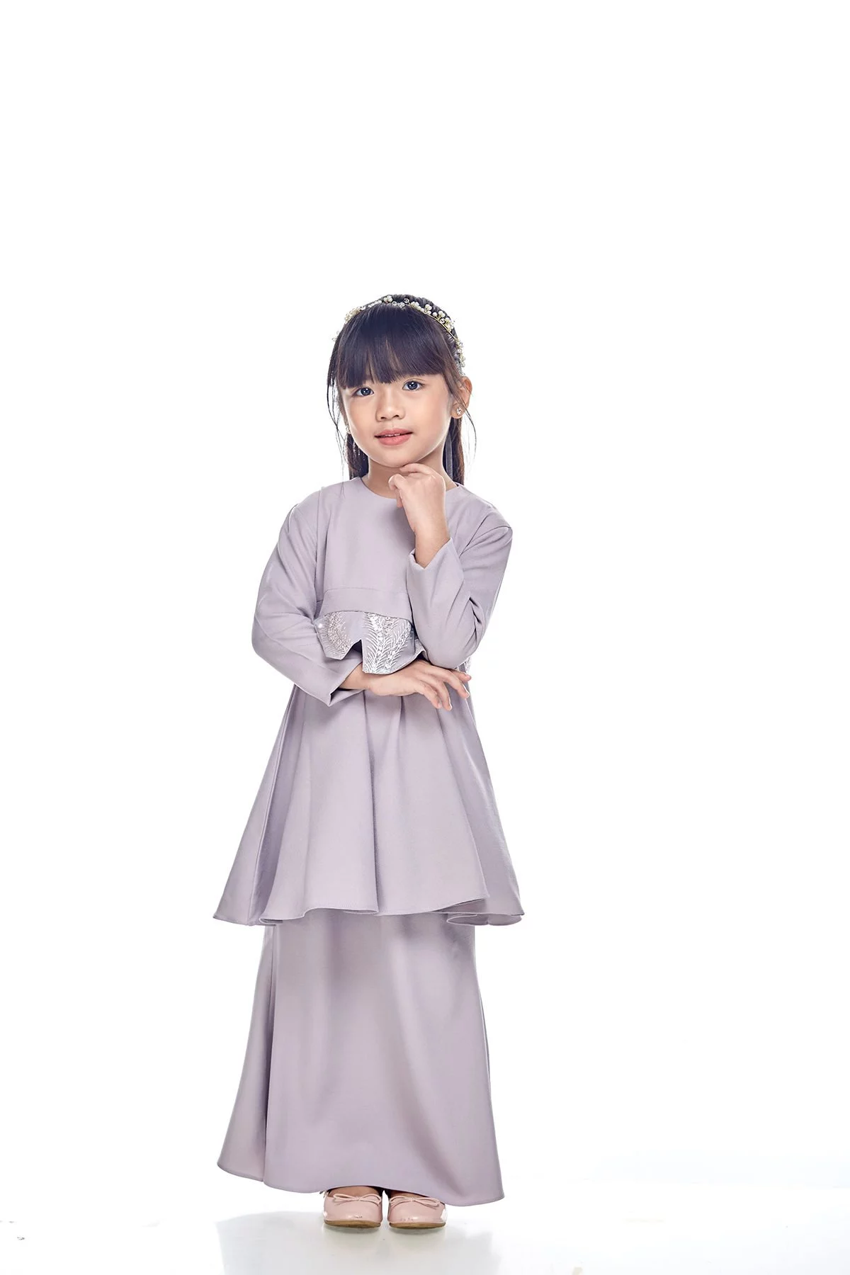 Kurung Moden Merida Kids Pastel Grey