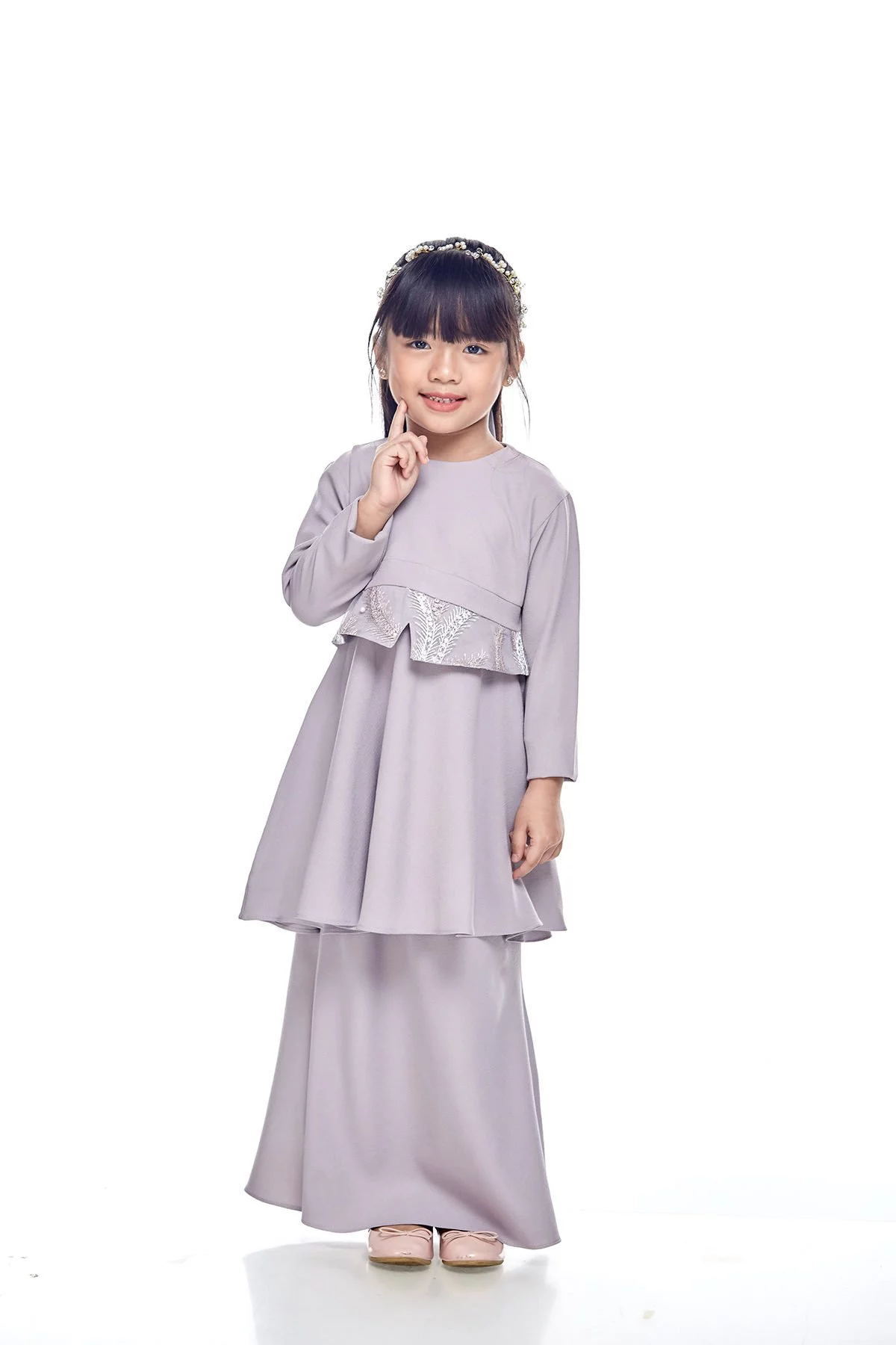 Kurung Moden Merida Kids Pastel Grey