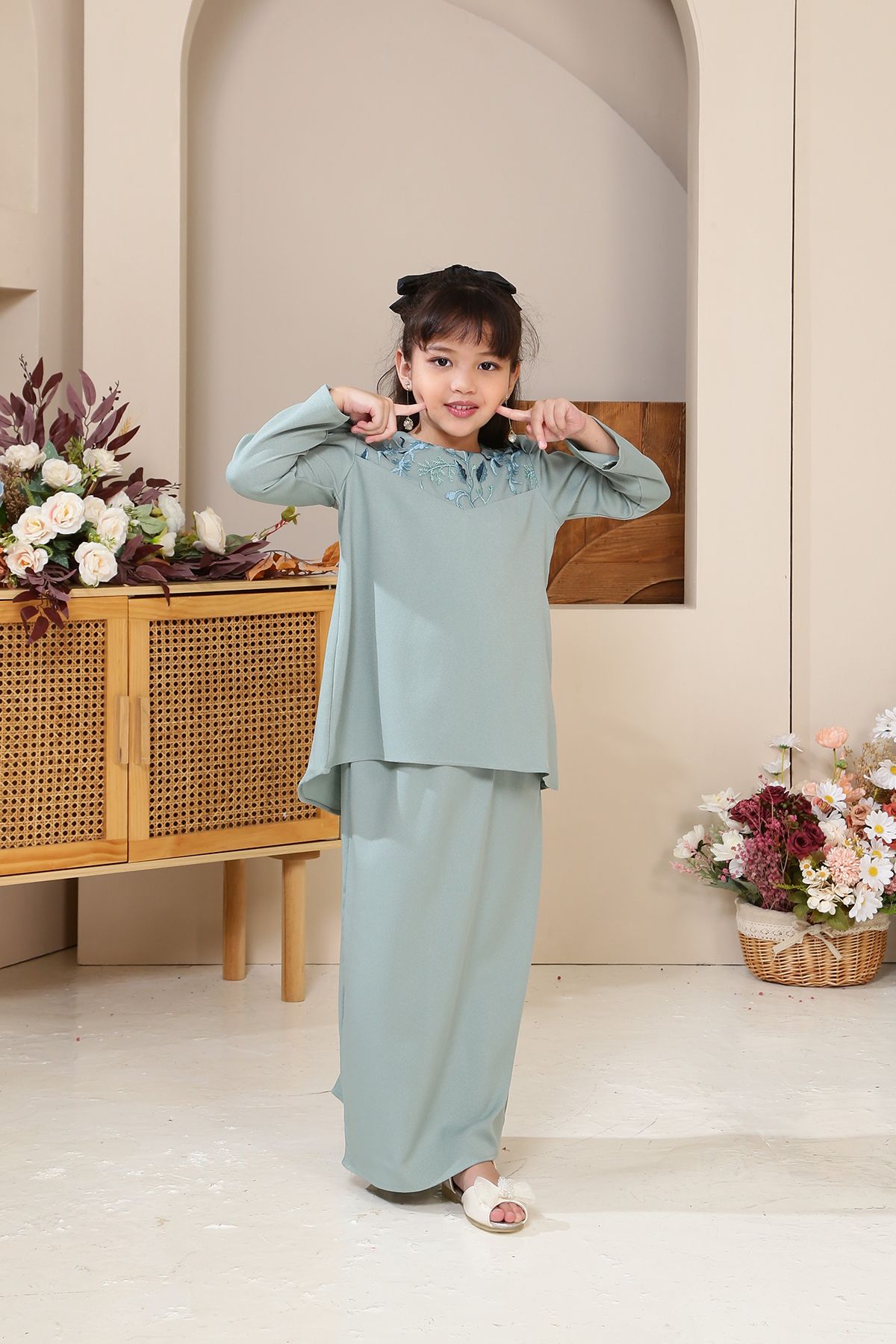 Cempaka Kurung Moden Kids Dusty Green