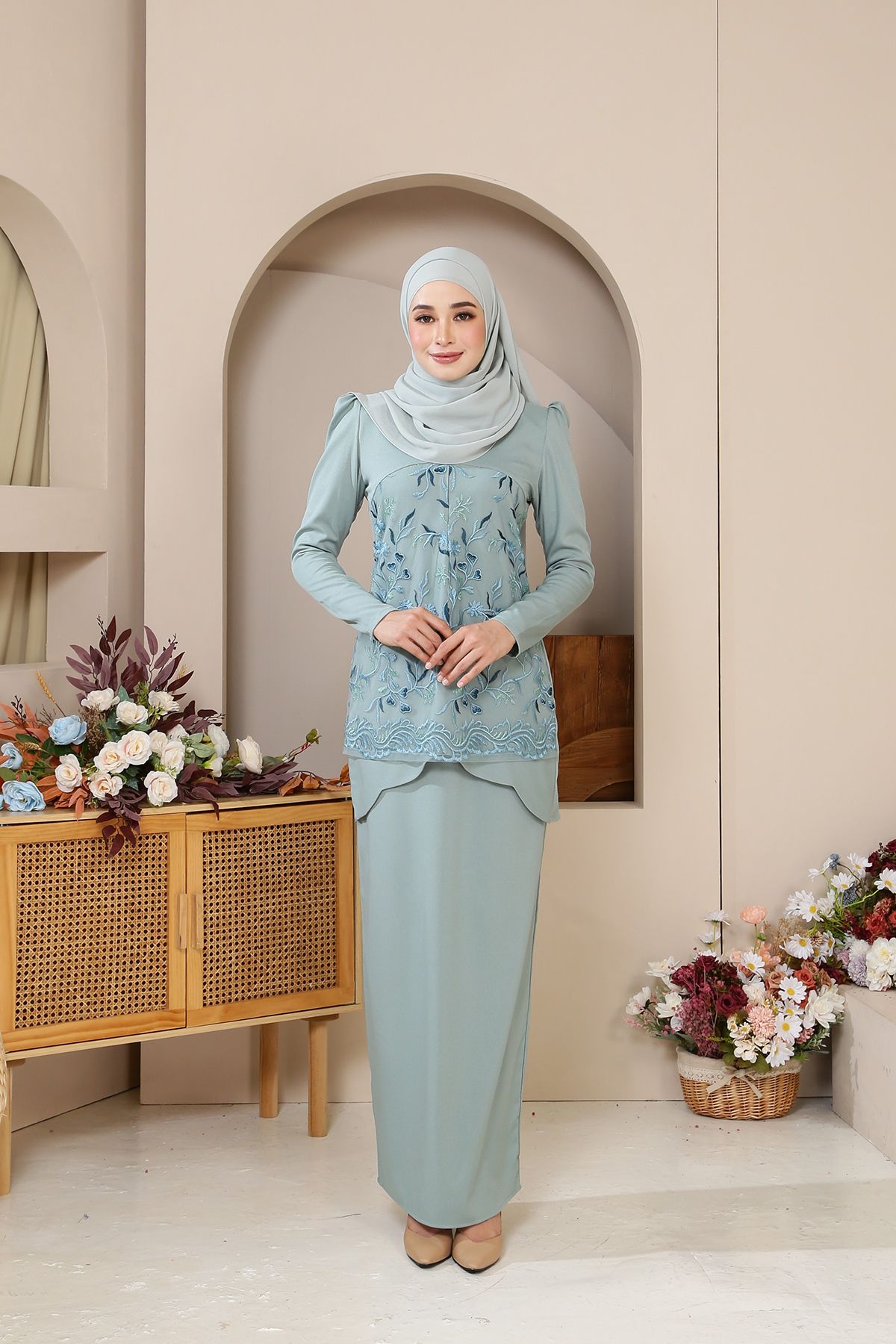 Cempaka Kurung Moden Dewasa Dusty Green