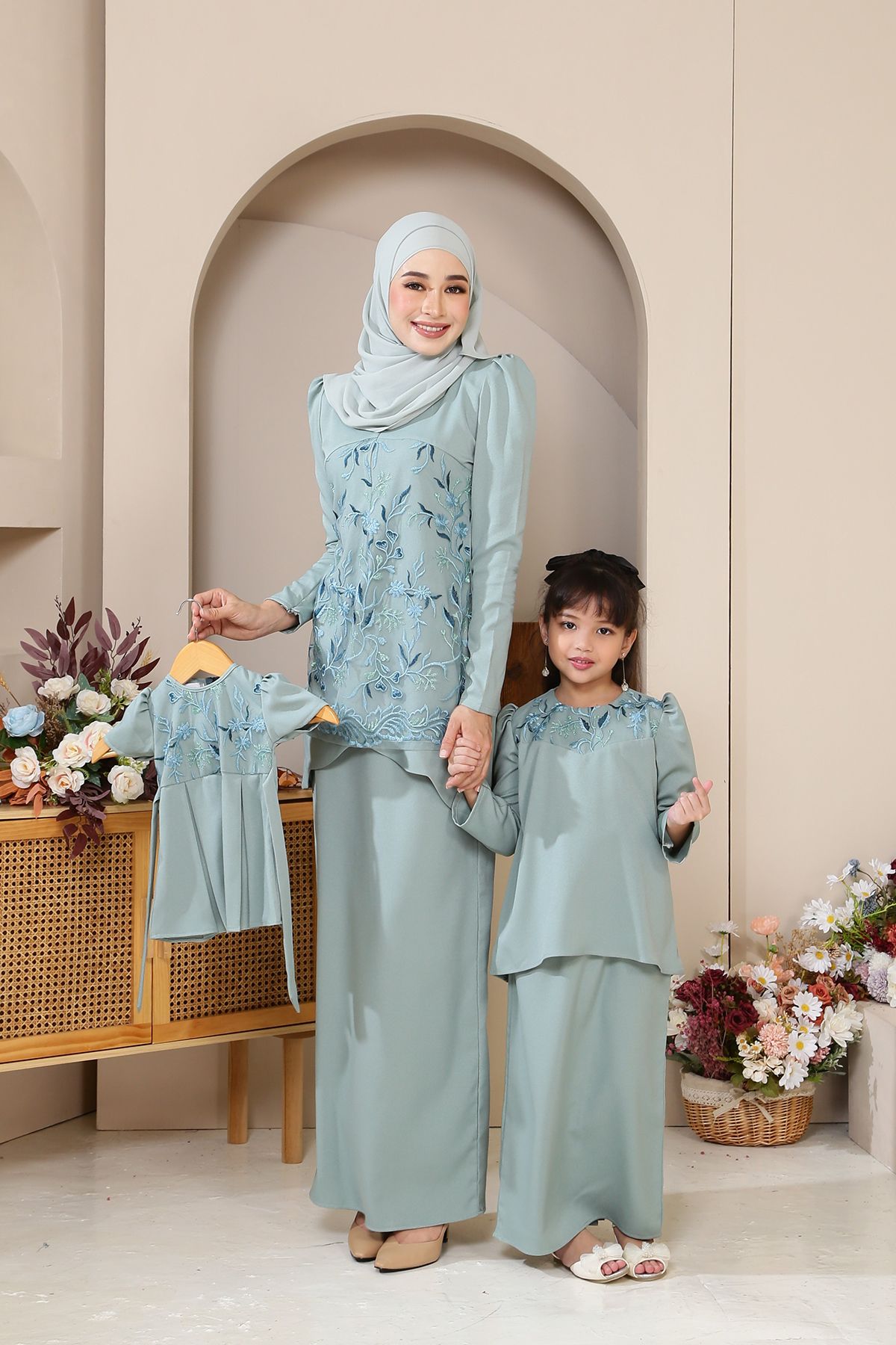 Cempaka Kurung Moden Dewasa Dusty Green