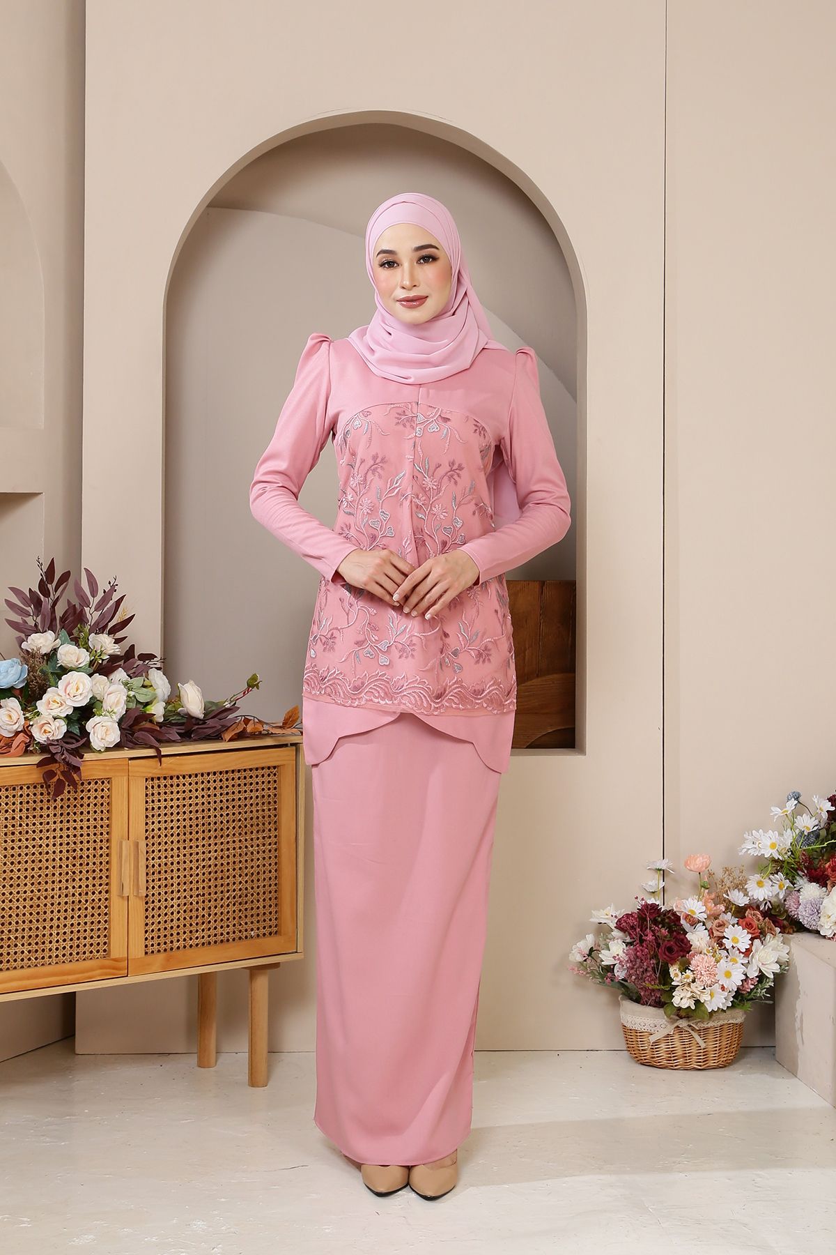 Cempaka Kurung Moden Dewasa Dusty Pink