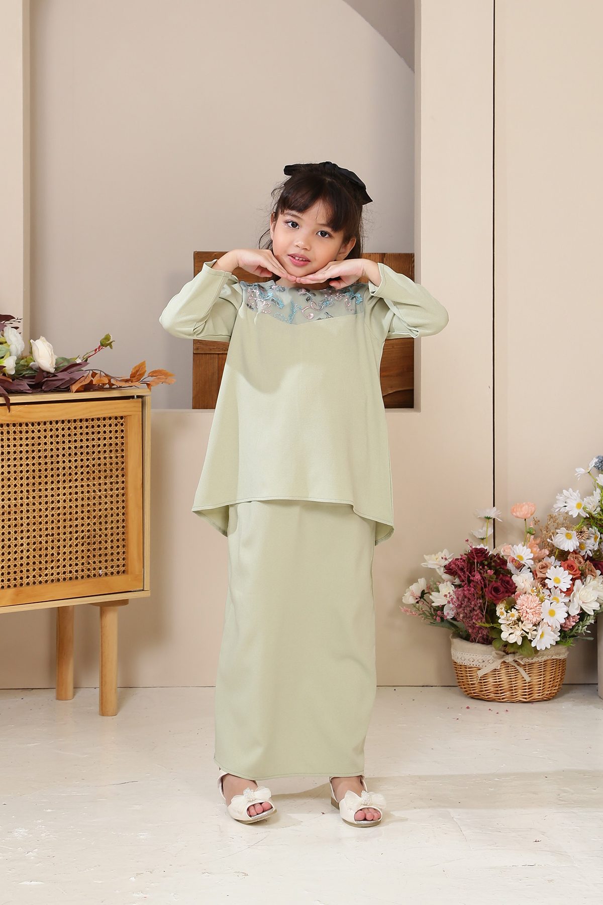 Cempaka Kurung Moden Kids Sage Green