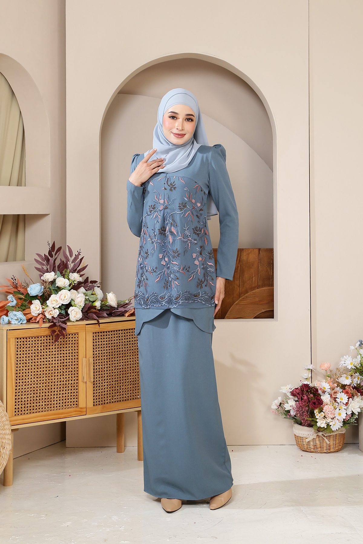 Cempaka Kurung Moden Dewasa Teal Blue