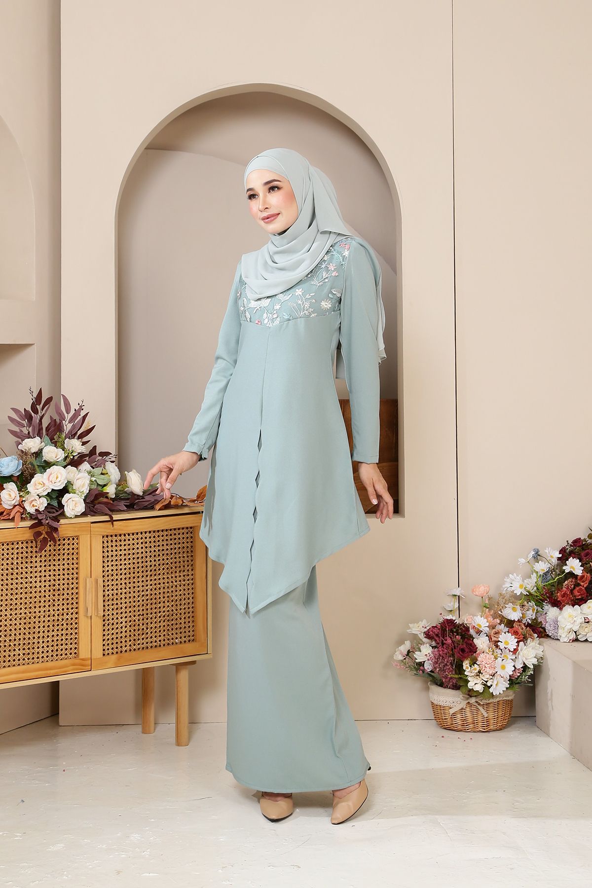 Seroja Kebaya Dewasa Dusty Green