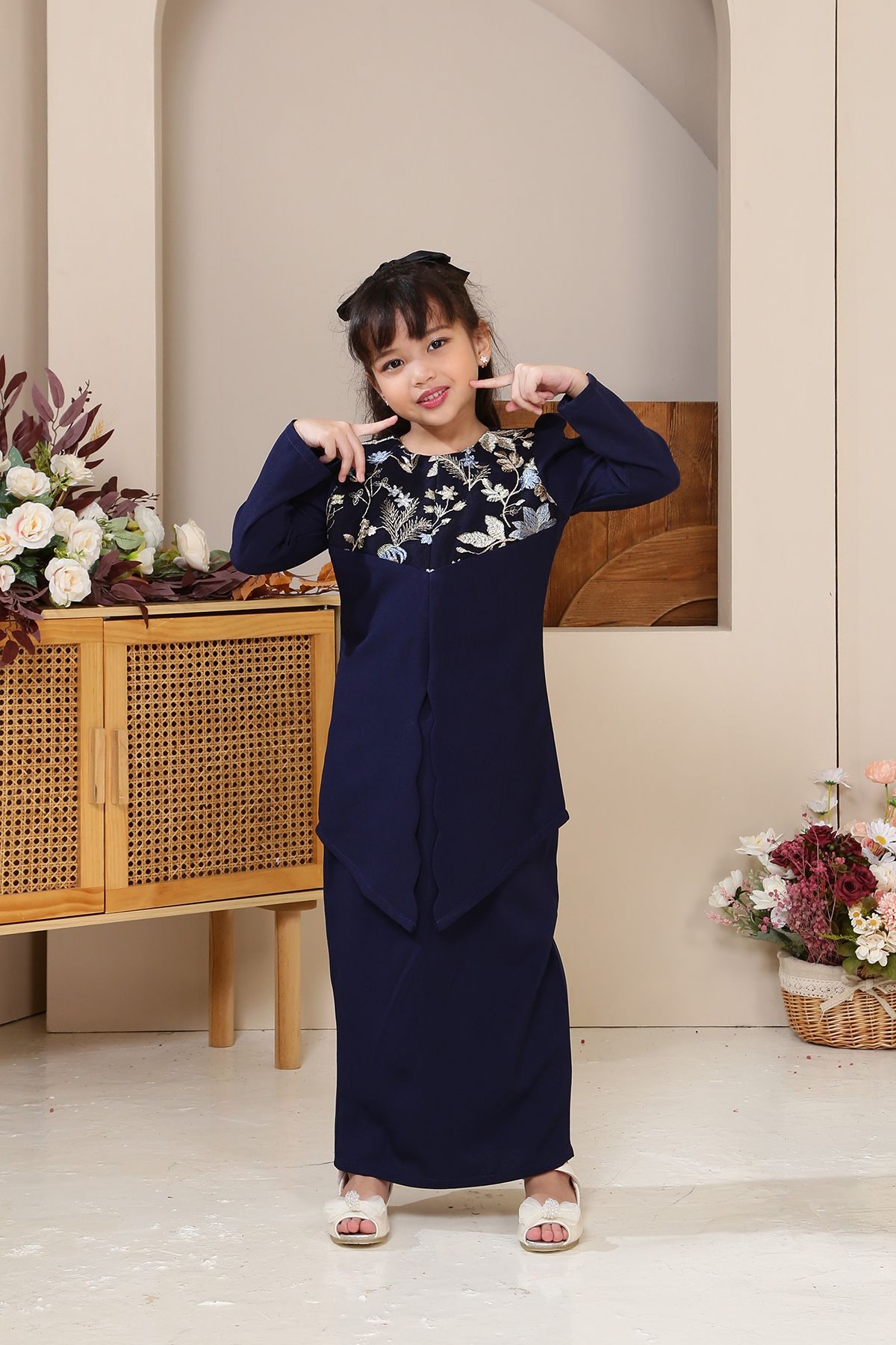 Seroja Kebaya Kids Navy Blue