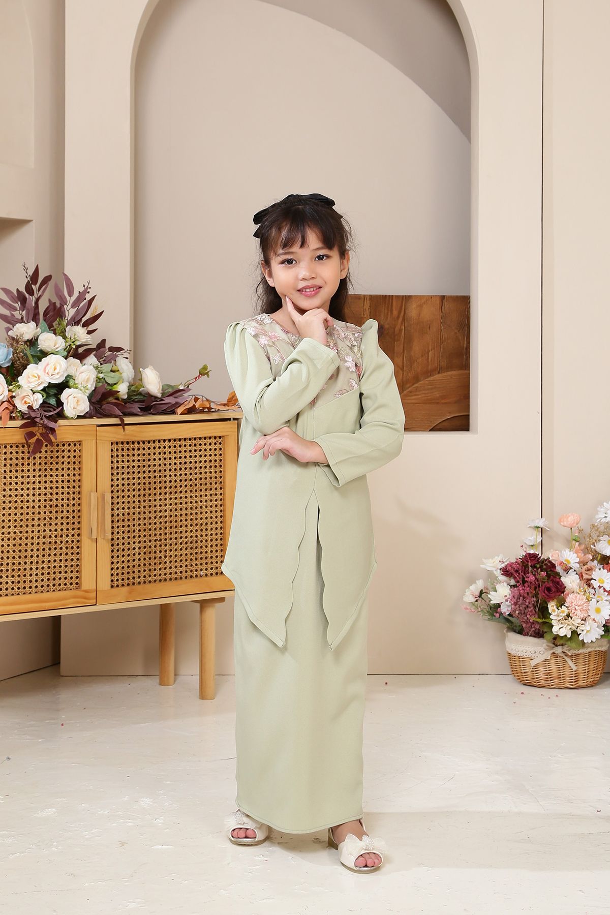 Seroja Kebaya Kids Sage Green