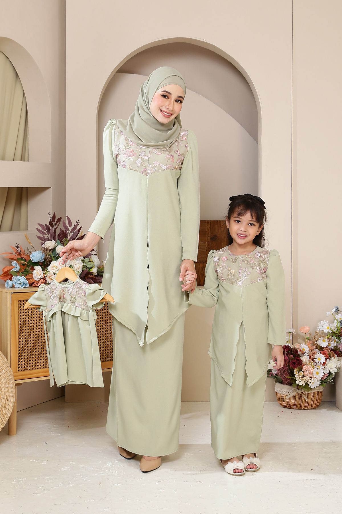 Seroja Kebaya Kids Sage Green